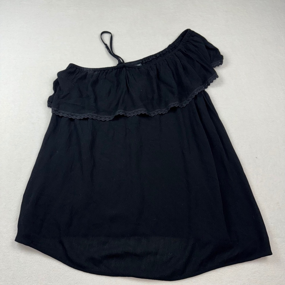 Torrid Size 1 Black Gauze One‎ Shoulder Ruffle Top Blouse Boho Summer